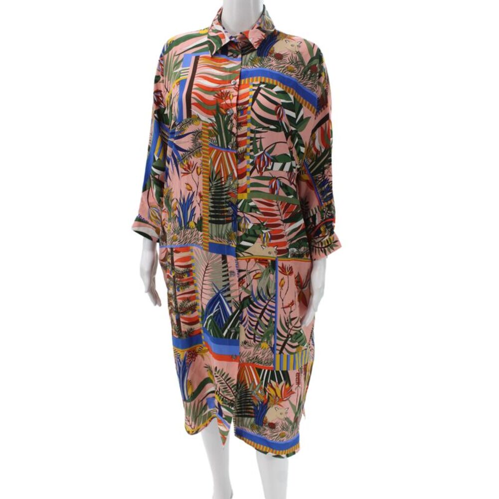Rumisu Womens Shirt Dress Multicolor Silk Animal Print Longsleeve Size S